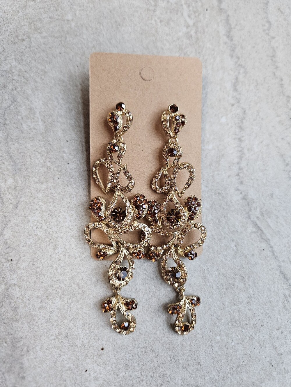 Gold-Tone Brown Crystal Chandelier Earrings - Picture 3 of 5